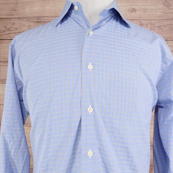 David Donahue Shirt Mens 16 32/33 Blue Check Dress Button Front French Cuff - Picture 1 of 9